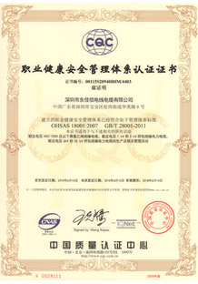 职业健康安全管理体系证书中文正本